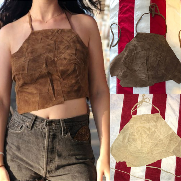 Tops - TOP COACHELLA REAL LEATHER HALTER TOP
